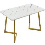 Table à manger rectangulaire en motif marbre pieds en métal doré/blanc