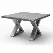 Table basse en bois d'acacia massif gris / acier inoxydable - L.75 x H.45 x P.75 cm -PEGANE-