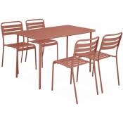 Table de jardin et 4 chaises terracotta en acier. Amelia.