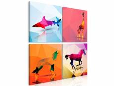 Tableau geometric animals 4 pièces taille 90 x 90