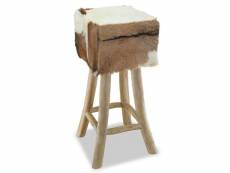 Tabouret de bar design chaise siège cuir véritable teck carré helloshop26 1202084