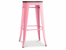 Tabouret de bar design industriel - bois et acier - 76cm - stylix rose