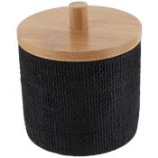 Tendance - boite a coton polyresine ronde effet maille et bambou - noir