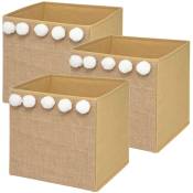 Well home mobiliario & decoración PK4143 Lot de 3 boîtes de rangement pour enfants avec pompons en jute 29 x 29 x 29 cm - 0