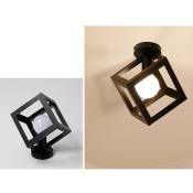 2x Plafonnier Industrielle Cage Cube Carré en Métal Fer Rétro lustre Suspension Luminaire E27 Noir