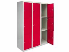 3 x casiers rangement acier à trois portes rouge et gris 180 x 38 x 45cm [clés & etiquettes incluses] vestiaire gym, salle de sport, ecole, staffroom,