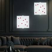 Applique murale en verre plafonnier satin couloir lumière lampe de salon, pierres de verre rouges et claires, 2x E14, LxlxH 29 x 29 x 6,5 cm, lot de 2