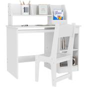 Bureau enfant multi-rangement - ensemble bureau, chaise, étagère - tiroir, plateau coulissant, 2 niches, 2 étagères, 2 présentoirs livres - blanc