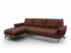 Canapé d'angle 4 places en cuir cuir marron