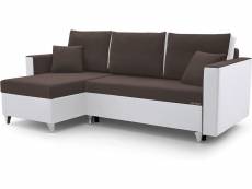 Canapé d'angle convertible en lit et réversible avec coffre de rangement 4 places - en tissu et simili cuir - salon & séjour - 235x140x97cm - greg (ma