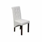 Chaise simili cuir blanc et pieds bois massif Zinar - Lot de 4