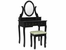 Costway coiffeuse table de maquillage avec miroir à led lampes, noir,1 tabouret rembourré et 5 tiroirs, design exquis