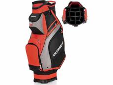 Costway sac de golf chariot portable pour 14 clubs avec 7 poches zippées et capuche anti-pluie bandoulière poignée en pvc et porte-ombrelle, rouge