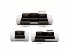 Dydda - ensemble canapé relax 3+2+1 en cuir noir et blanc