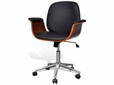 Fauteuil chaise siège de bureau luxe pivotant ergonomique avec accoudoir bois et noir helloshop26 0502022
