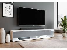 FURNIX meuble tv debout/ suspendu Alyx 180 x 32 x 34 cm style industriel blanc mat/gris brillant avec LED