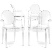 Ghost Style - Lot de 4 chaises de salle à manger - Transparentes - Design avec accoudoirs - Louis xiv Transparent - pc, Plastique - Transparent