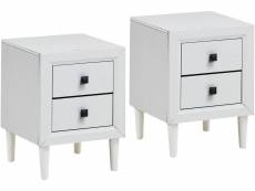 Giantex lot de 2 tables de chevet moderne avec 2 tiroirs, 40 x 39,5 x 55 cm, avec pieds en bois massif et poignées, blanc