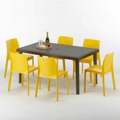 Grand Soleil - Table rectangulaire 6 chaises Poly rotin resine 150x90 marron Focus Chaises Modèle: Rome jaune