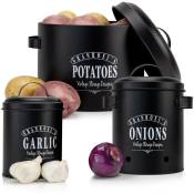 Granrosi Boite de conservation - Set de 3 - Pots de conservation pour ail, oignons et pommes de terre - Tôle d'acier émaillée - Boite alimentaire