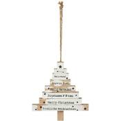 JJA - Décoration en bois pour sapin de Noël Pancarte - 14 x 15 - Blanc
