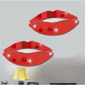 Lot de 2 autocollants muraux miroir lèvres rouges, grands autocollants 3D en forme de baiser, peintures murales acryliques de décoration murale pour