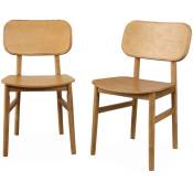 Lot de 2 chaises en bois d'hévéa. forme courbée. finition brossée - Naturel