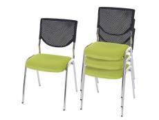 Lot de 4 chaises de conférence, visiteur t401, empilable ~ siège vert, pieds chromés