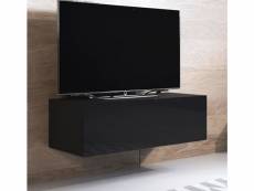 Meuble tv 1 porte | 100 x 30 x 40cm | noir finition brillante | suspendu ou sur pieds | modèle luke h1 TVSD031BLBL-1BOX
