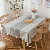 Nappe moderne à rayures - Lavable, rectangulaire et imperméable - En coton et lin - Pour table à manger - Gris - 100 x 140 cm