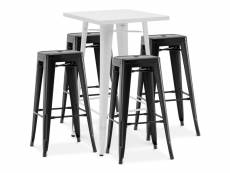 Pack tabouret blanc table & 4 tabourets de bar design industriel - métal - nouvelle edition - bistrot stylix noir