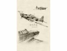 Papier peint panoramique croquis d'avions beige et gris - 158805 - 186 cm x 2,79 m 158805