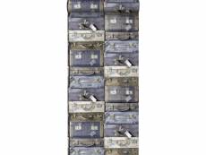 Papier peint valises vintage bleu et marron - 138215 - 53 cm x 10,05 m 138215
