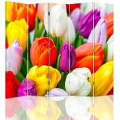 Paravent Design Floral: Éclat des Tulipes en Couleur - 180 x 150 cm - 2 faces r° v° - Multicolore
