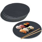 Plat de service, lot 6, forme ronde, pour servir fromage/sushis/desserts, diamètre : 25 cm, noir - Relaxdays
