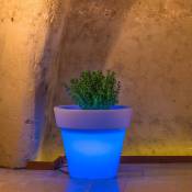 Pot de fleurs lumineux rond jardinière en résine diamètre 80 cm mod. Gemma Led bleu