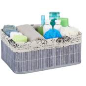 Relaxdays - 1x Panier, revêtement en tissu, bambou, rectangulaire, corbeille, panier salle de bain 16,5x38x28,5 cm, gris