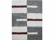 Roma - tapis shaggy à motifs traits - rouge et gris