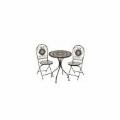 Set Table + 2 Chaises de Jardin Pliable en Métal noir et céramique vert - Vert