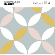 Stickers fleur grise jaune rose 15 x 15 cm (Lot de 6) - Gris