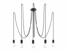 Suspension edison acier/corde en textile noir 5 ampoules