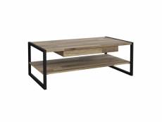 Table basse 110 cm 1 tiroir décor bois recyclé et métal noir - apache