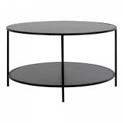 Table basse ronde 2 plateaux en bois et métal noir