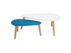 Tables basses scandinaves blanc, bleu canard et bois