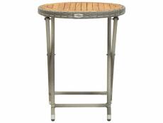Vidaxl table à thé gris 60 cm résine tressée et bois d'acacia solide 46206