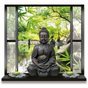 Zen Et Ethnique - Sticker Mural Jardin et Bouddha Trompe l'œil