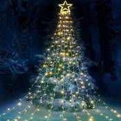 350 led Guirlande Lumineuse Sapin de Noel Avec Etoile, 9*3.5m Rideau Lumineux Sapin de Lumière blanche chaude,8 Modes D'éclairage, Decoration Noel