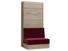 Armoire lit escamotable dynamo sofa canapé intégré chêne naturel tissu rouge 90*200 cm 20100892815