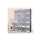 Armoire Penderie 20 Cubes en Plastique, Très Grands et Spacieux, Modulaires pour Gain de Place, Noir 146x37x182 cm - Aqrau