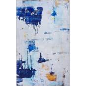 Beliani - Tapis Rectangulaire Gris Blanc et Bleu en Polyester Motif Peinture pour Chambre ou Salon au Style Moderne 140 x 200 cm Blanc